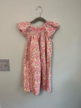Girls Pink Floral Smocked Casual Dress